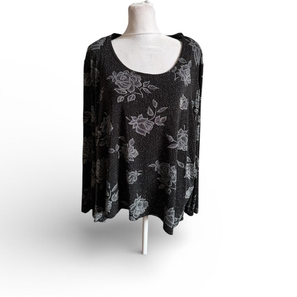 MORE JAZZ Elegant Black Floral Women's Top size 22
